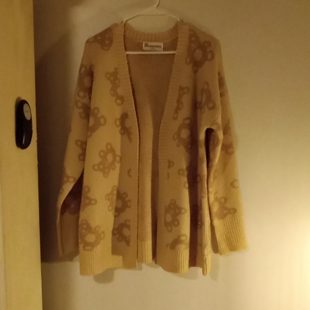 Womens xlarge cardigan. Tan color with brown teddy bear print. Brand new
